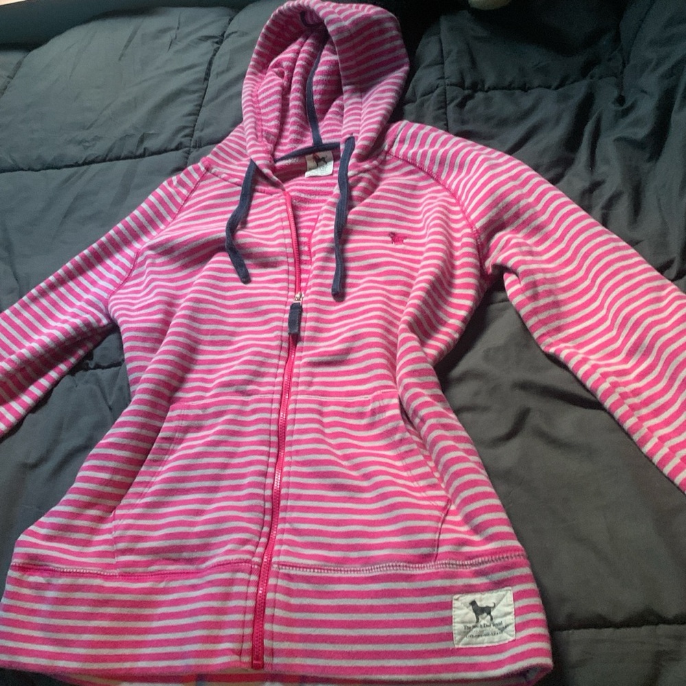 PINK Black dog brand striped zip up